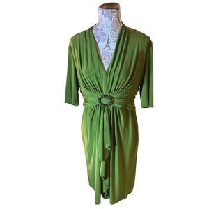 Vintage Green Dress SZ 8/10 Tortoise Ring V Neck, 3/4 WICKED Elphaba outfit